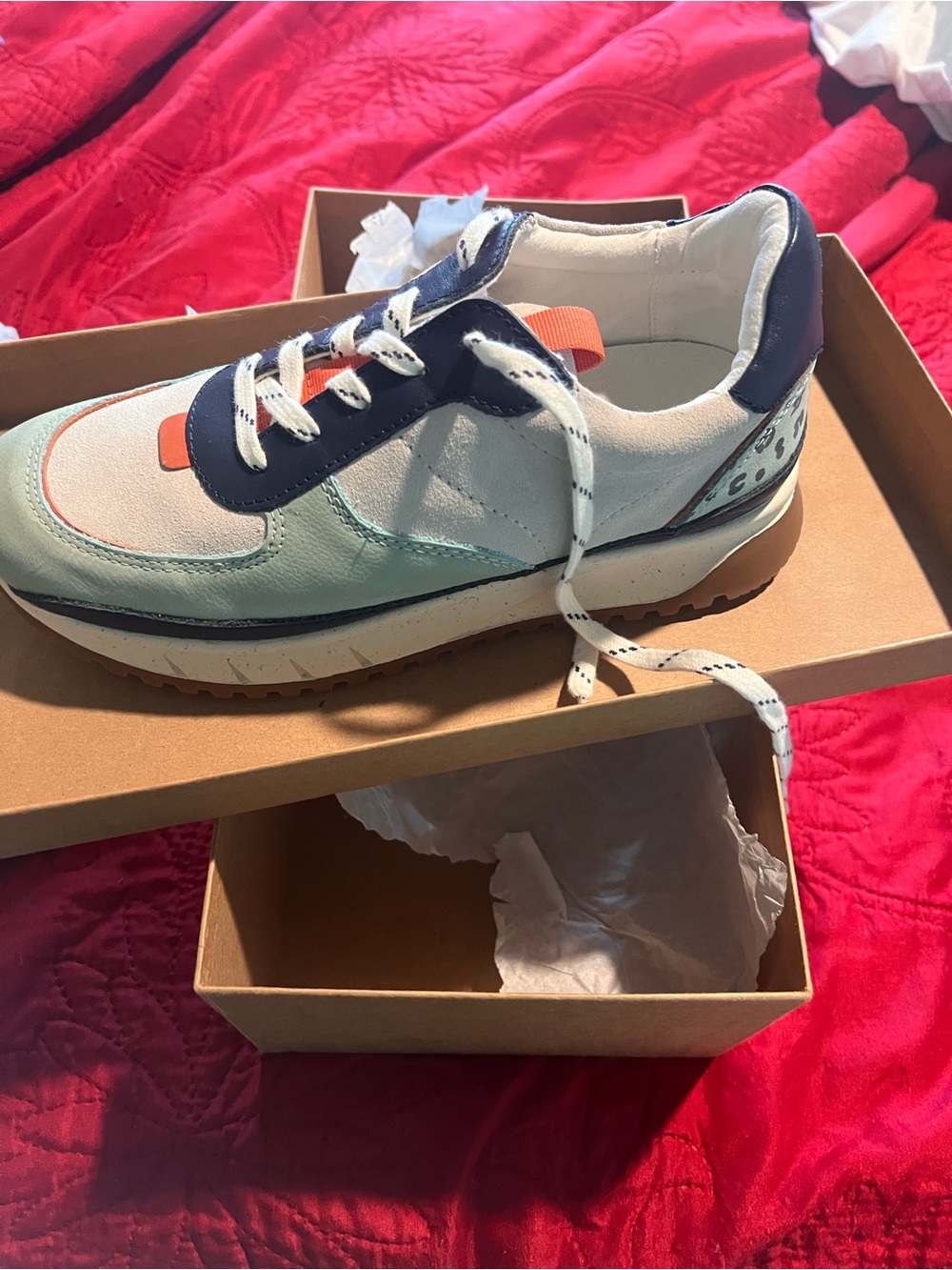 NWT Madewell Casual Colorblock Sneakers in Mint, Navy & Orange - Picture 6 of 6